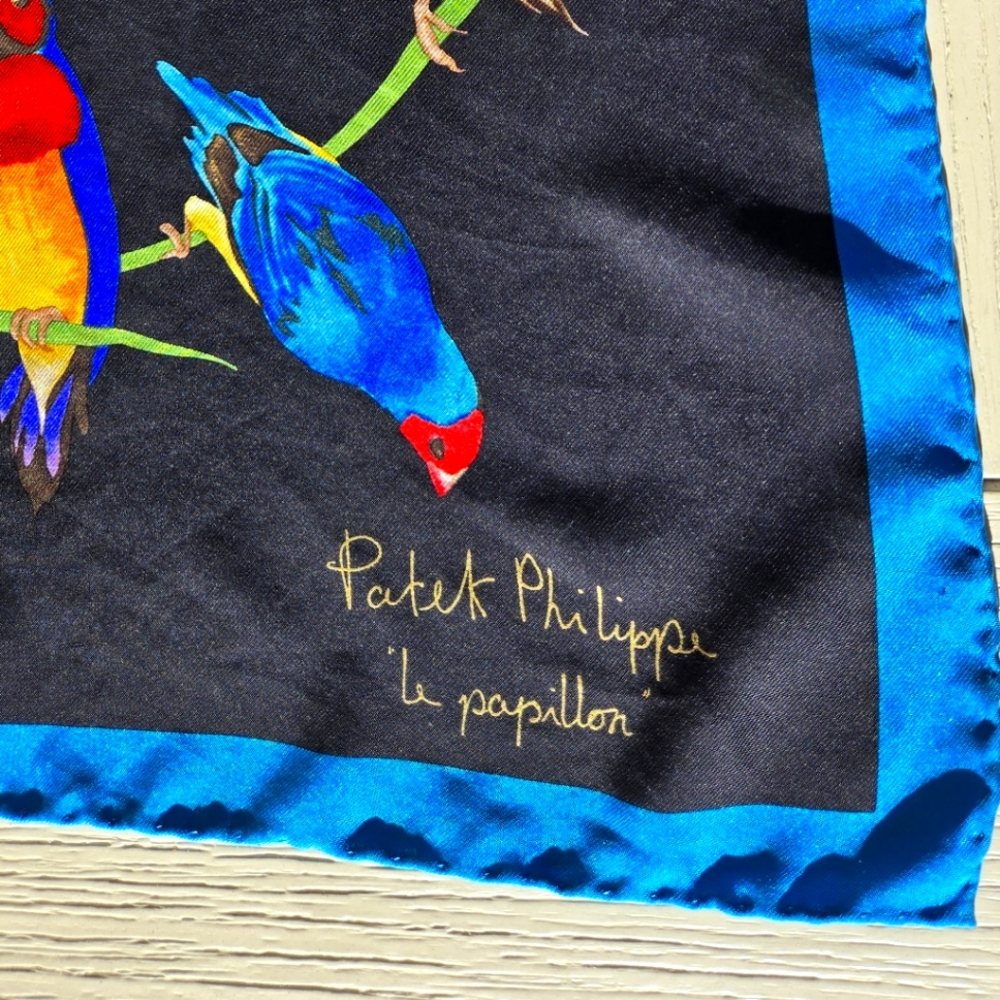Authentic Patek Philippe Silk Scarf – Limited Edition Bird Print, Size 90